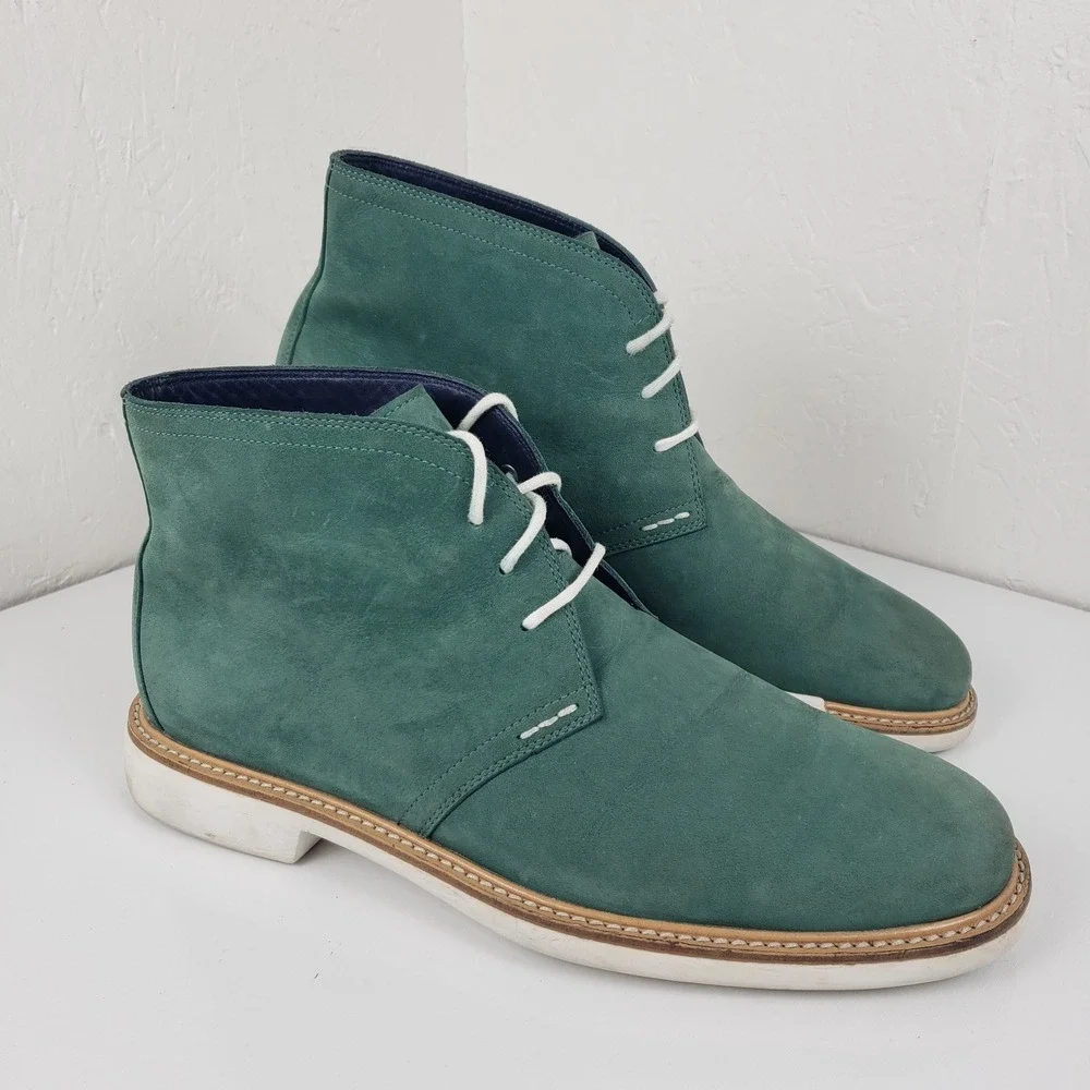 Cole‎ Haan Mens Teal Green Suede Leather Chukka Desert Boots White Sole C11231